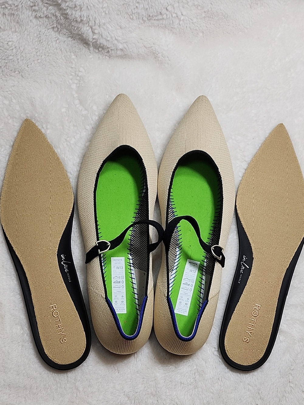 Rothy's The Point Mary Jane II flats beige/sandstone color black strap Sz 13 - Picture 12 of 16